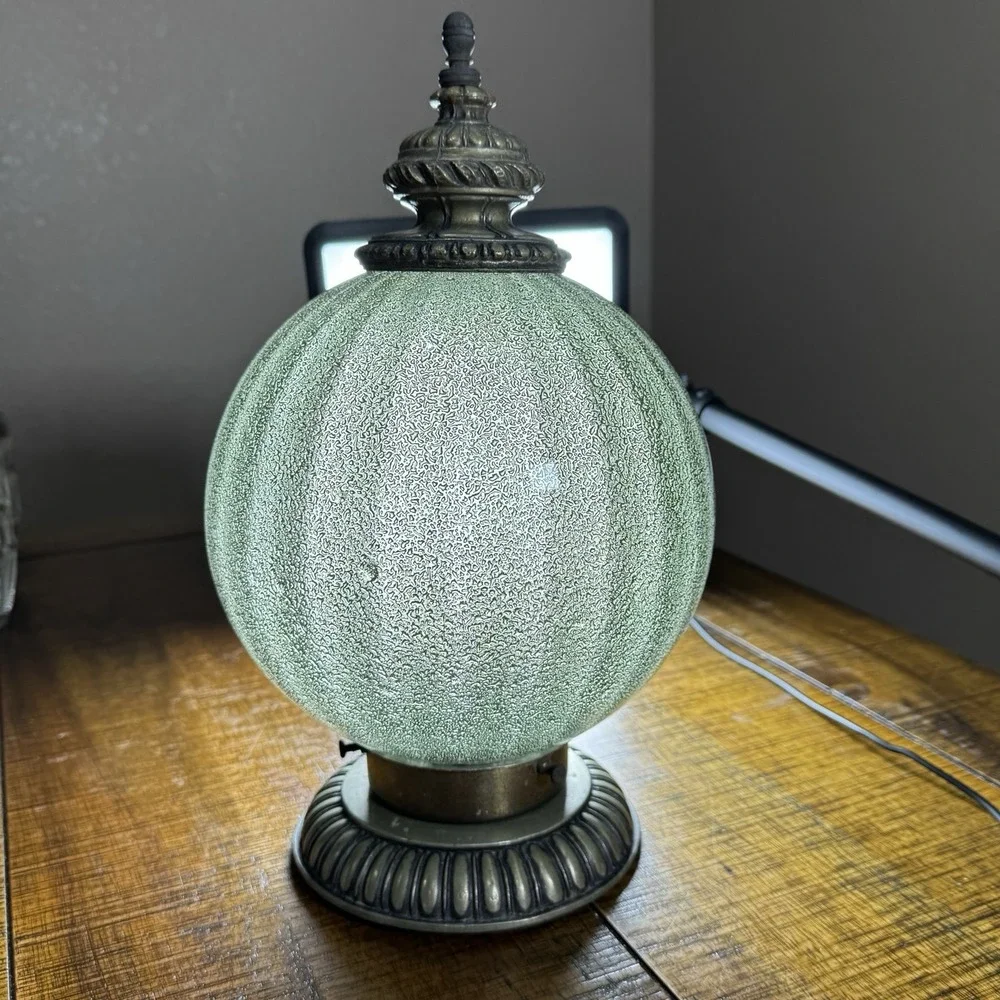 Vintage Mid‎ Century 1960's-70's Retro Green Crackle Glass Ceiling Mount Light